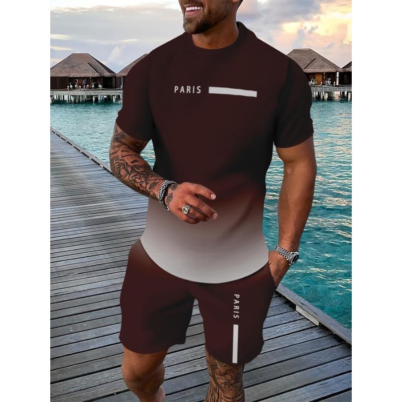 Lässiger Sportanzug atmungsaktiv Outdoor Freizeit Herren T-Shirt Fünf-Viertel-Hosen-Anzug Sommer 3D-Druck Anzug für Herren und Erwachsene