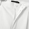 INCERUN Men Spring Zipper Up High Waist Texture Trousers Casual Button Straight Pants