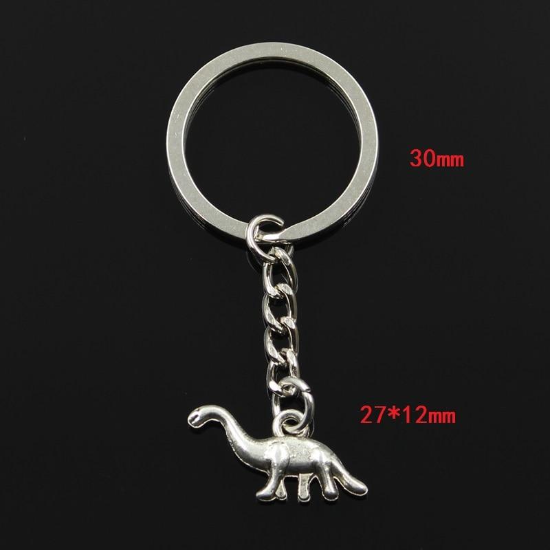 Fashion 30mm Key Ring Metal Key Chain Keychain Jewelry Antique Bronze Silver Color Plated Dinosaur Brontosaurus 27x12mm Pendant