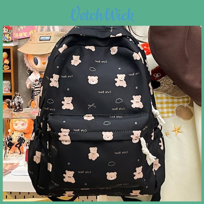 Simple Butterfly Bow And Cartoon Bear Pattern Student Backpack For Casual Travel
