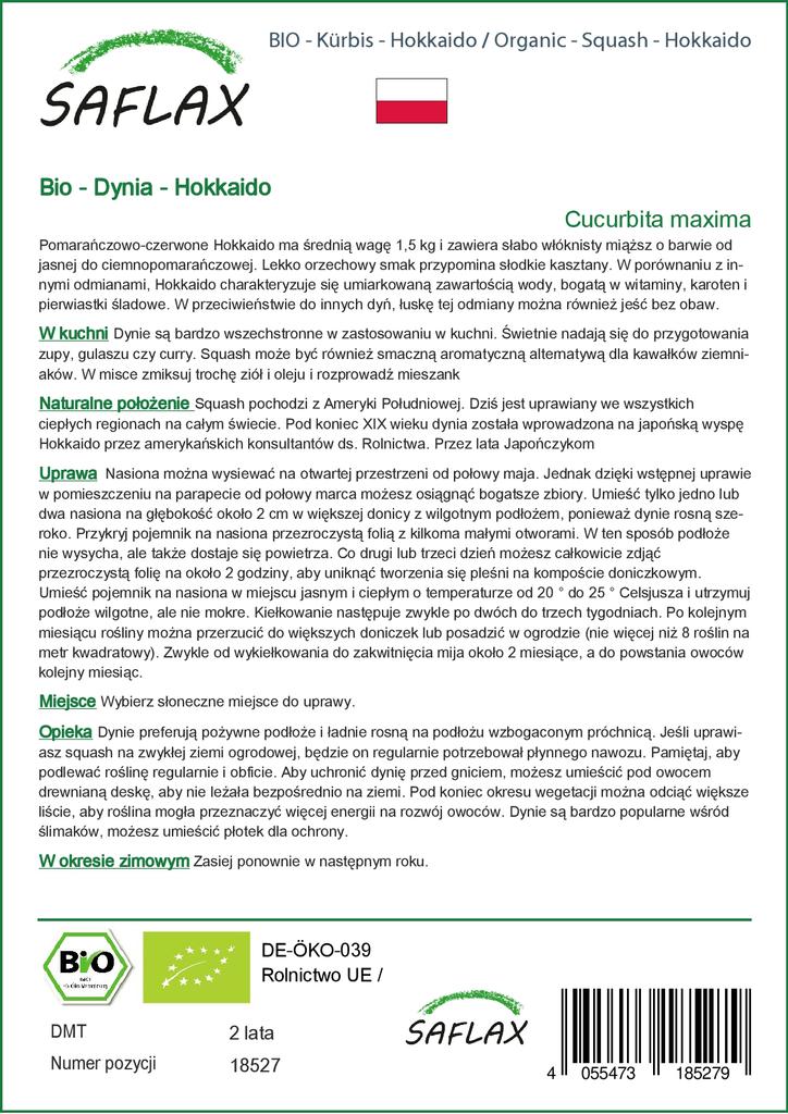 SAFLAX Garden In the Bag - Organic - Squash - Hokkaido - 5 Seeds - With Substrate In a Fitting Stand Up Bag - Cucurbita Maxima