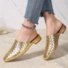 FOREADA Women PU Leather Mules Round Toe Flats Concise Design Ladies Fashion Casual Shoes Spring Autumn Gold Silver 45
