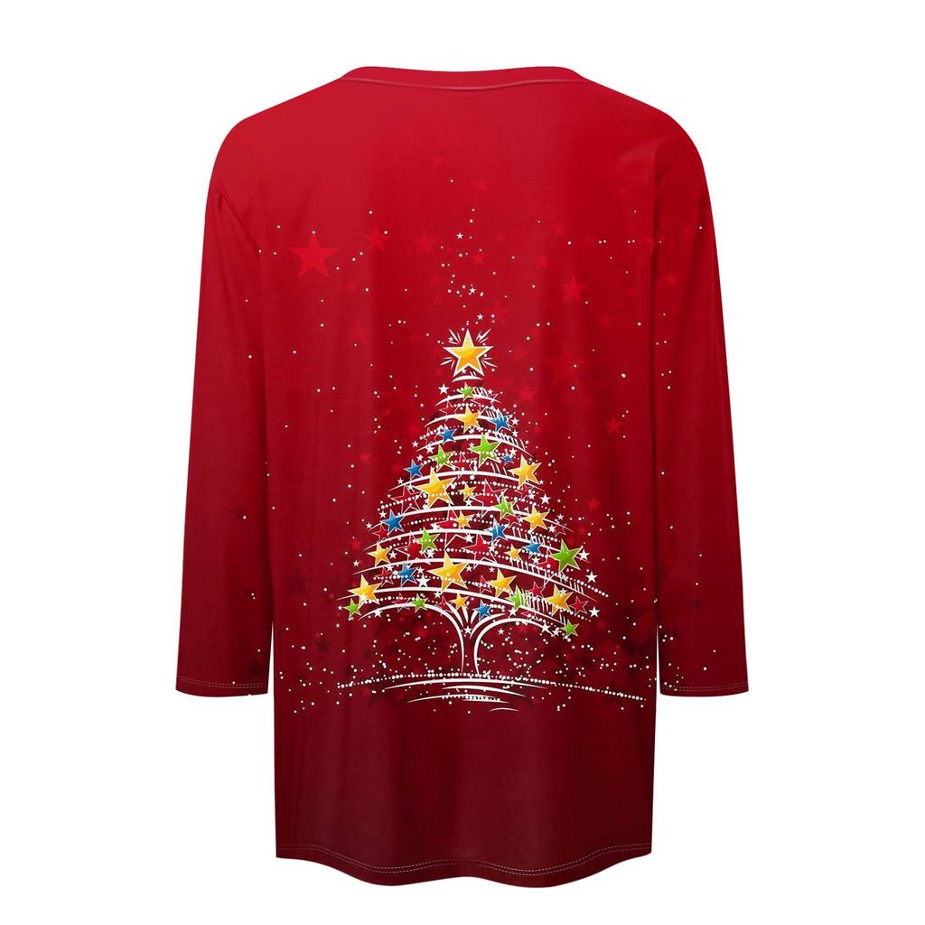 Damemote Uformell syvermet juletrykt topp med rund hals