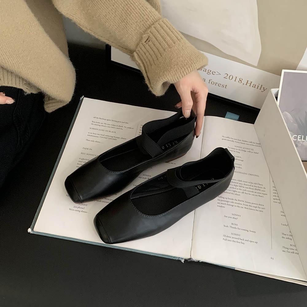 fashion Square Toe Women Loafers Ballet Dance Shoes Flat Low Heels 2024 New Arrivals Black Beige Khaki Brown Dress Sandals Pumps Size 39