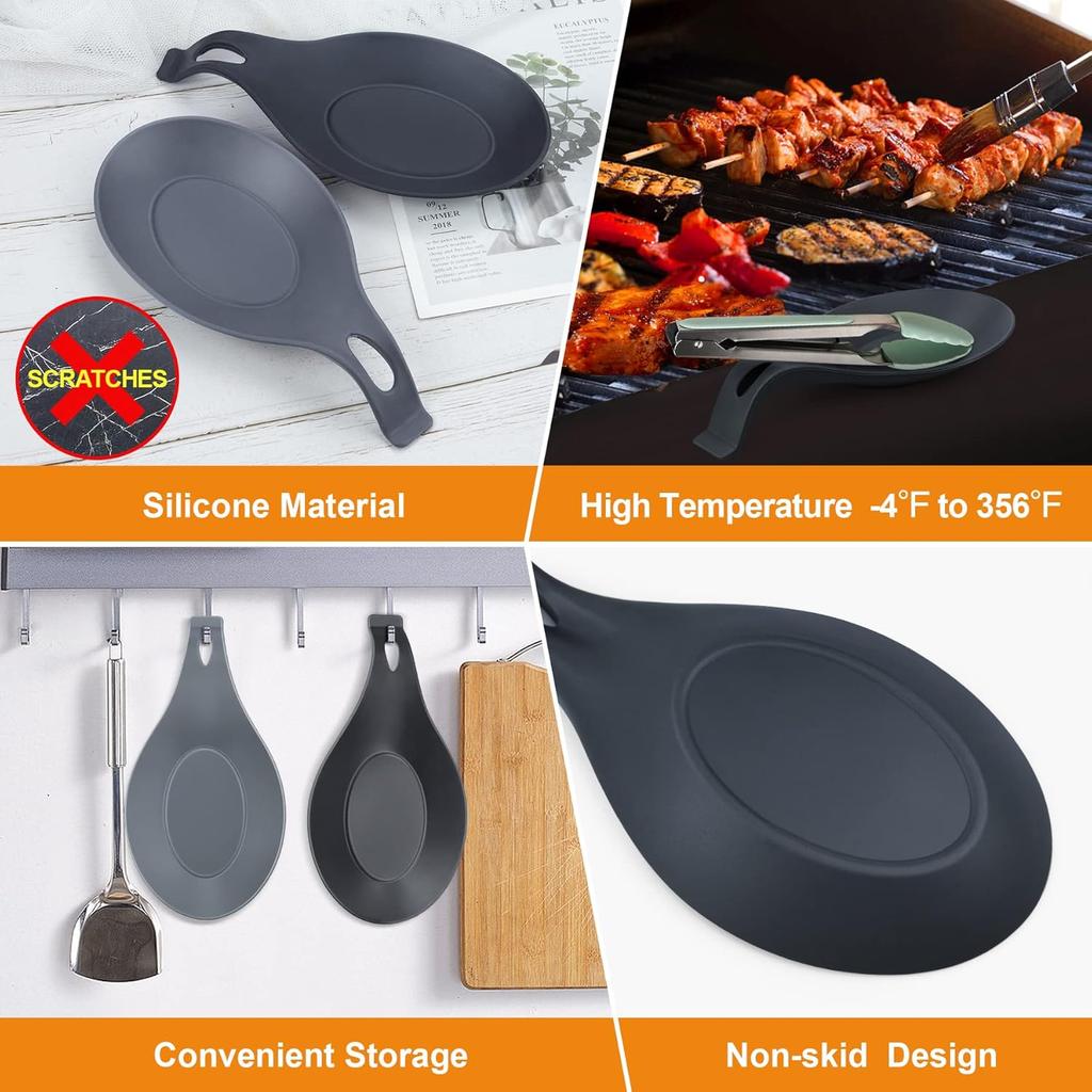 1 Stück/ Silikon Löffelablage, Hitzebeständiger Küchenutensilienhalter Spatel Kelle Ablage für Arbeitsplatte Herdplatte, Schwarz