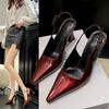 2025 Spring New Temperament Bright Face Pointed High Heel Sandals Thin Heel Side Empty Sexy Back Trip Strap Women's Shoes