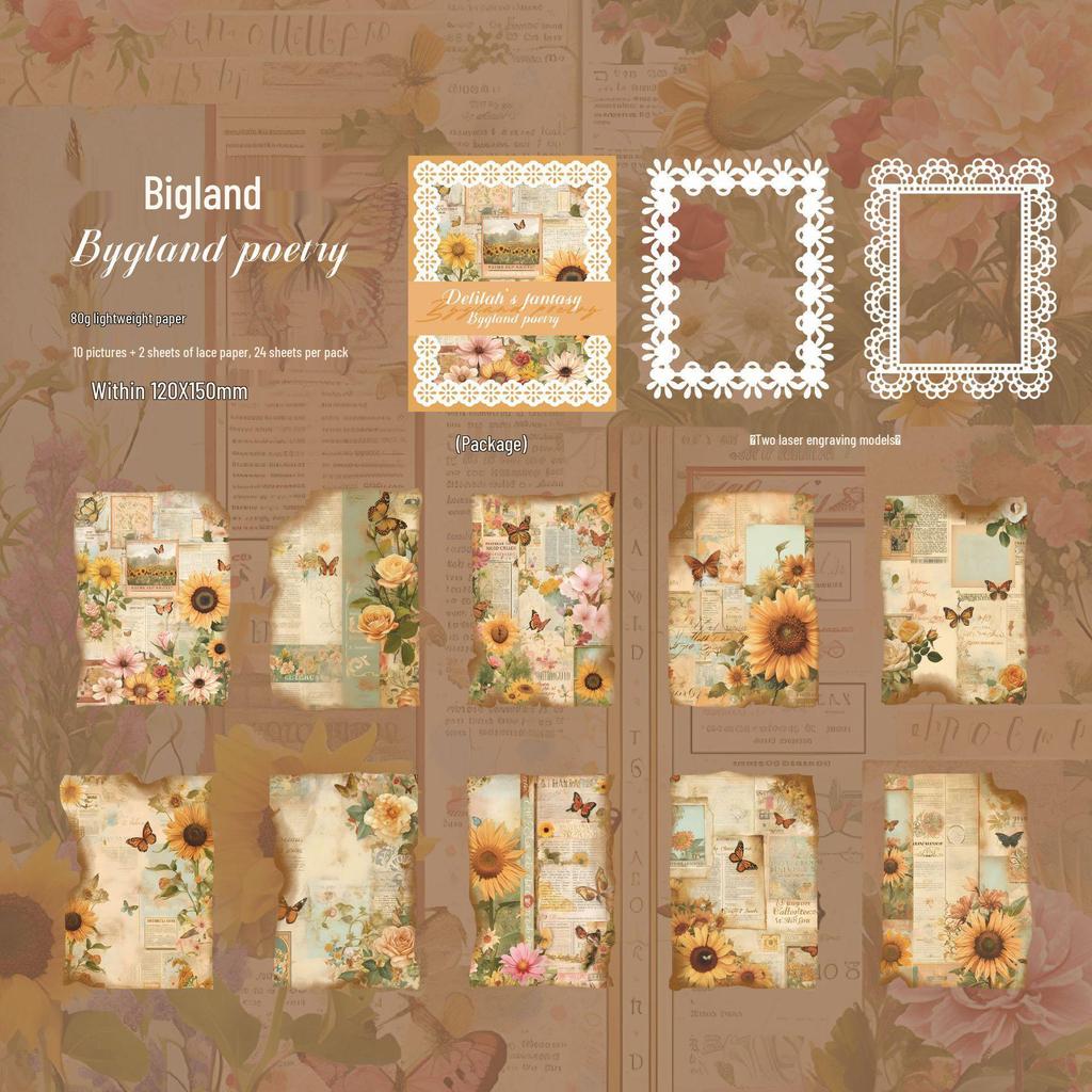 Dark Shadow Phantom Fantasy Chronicle Retro Lace Paper - 24 Sheets, 6 Styles.