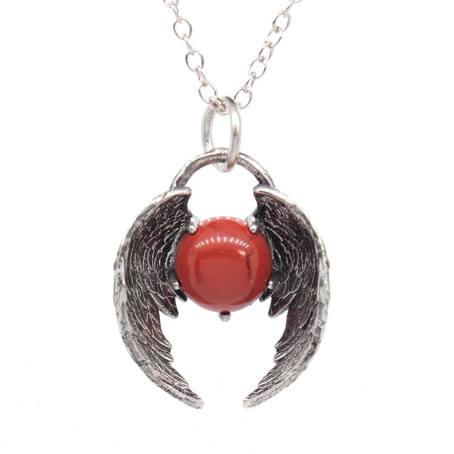 Angel Fly Wings Stone Pendant Necklace for Women, Natural Amethyst Lapis Lazuli Cabochons Stone Pendants, Necklaces, Jewelry Chain