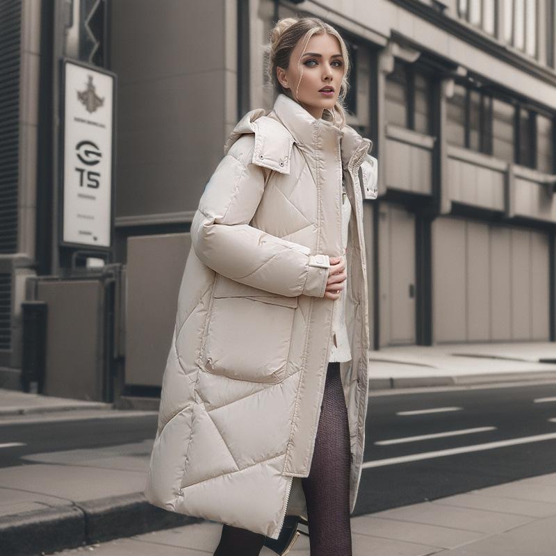 Verdikte broodjas, donsjas van katoen, losse winterjas voor dames, halflange katoenen jas tot aan de knie