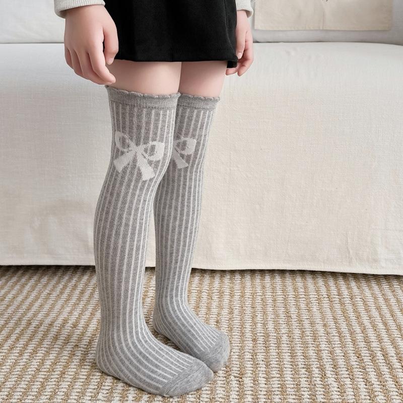 

Sweet Bow Children s Long Socks Spring Summer Preppy Baby Girls Knee High Princess Socks Kids Cotton Student Stockings 3-8Y S серый