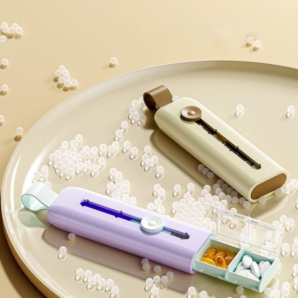 Portable Plastic Divided Pill Box Push Pull Style with Lid Pill Storage Box 3 Grids Medicine Case Daily