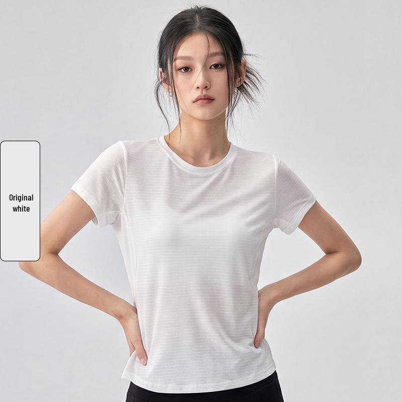 Women's Lightweight Cross-Cutout Yoga T-Shirt - Breathable Textured Short Sleeve Slim Fit for Summer Fitness