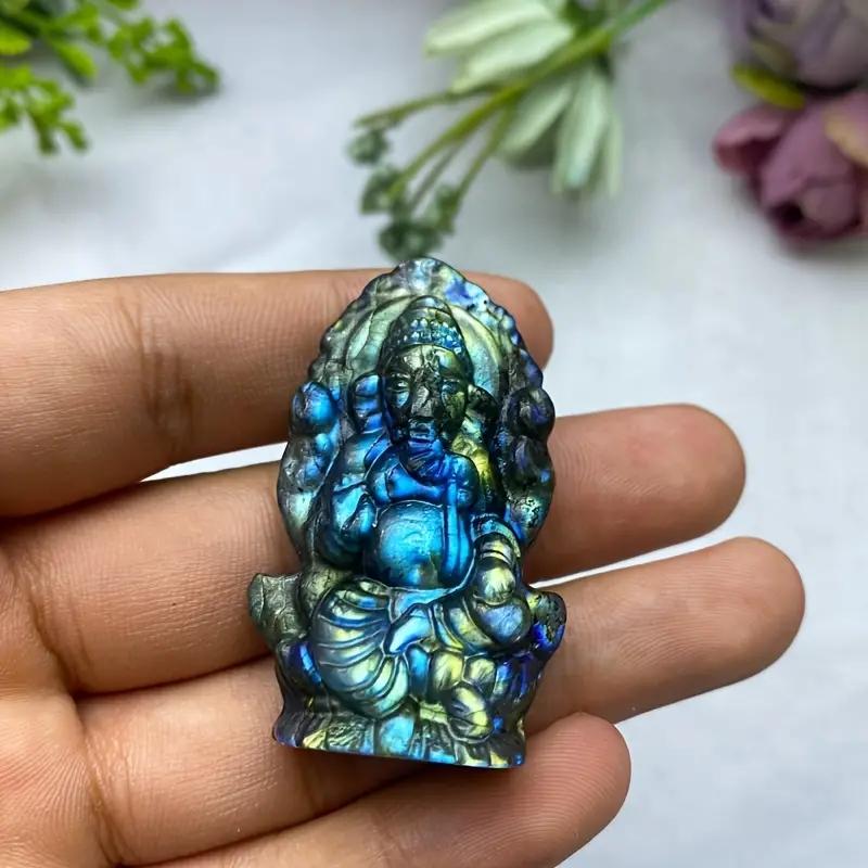 1pc Healing Crystal Labradorite Buddha Carving - High-Quality Natural Gemstone Home Decor Amulet