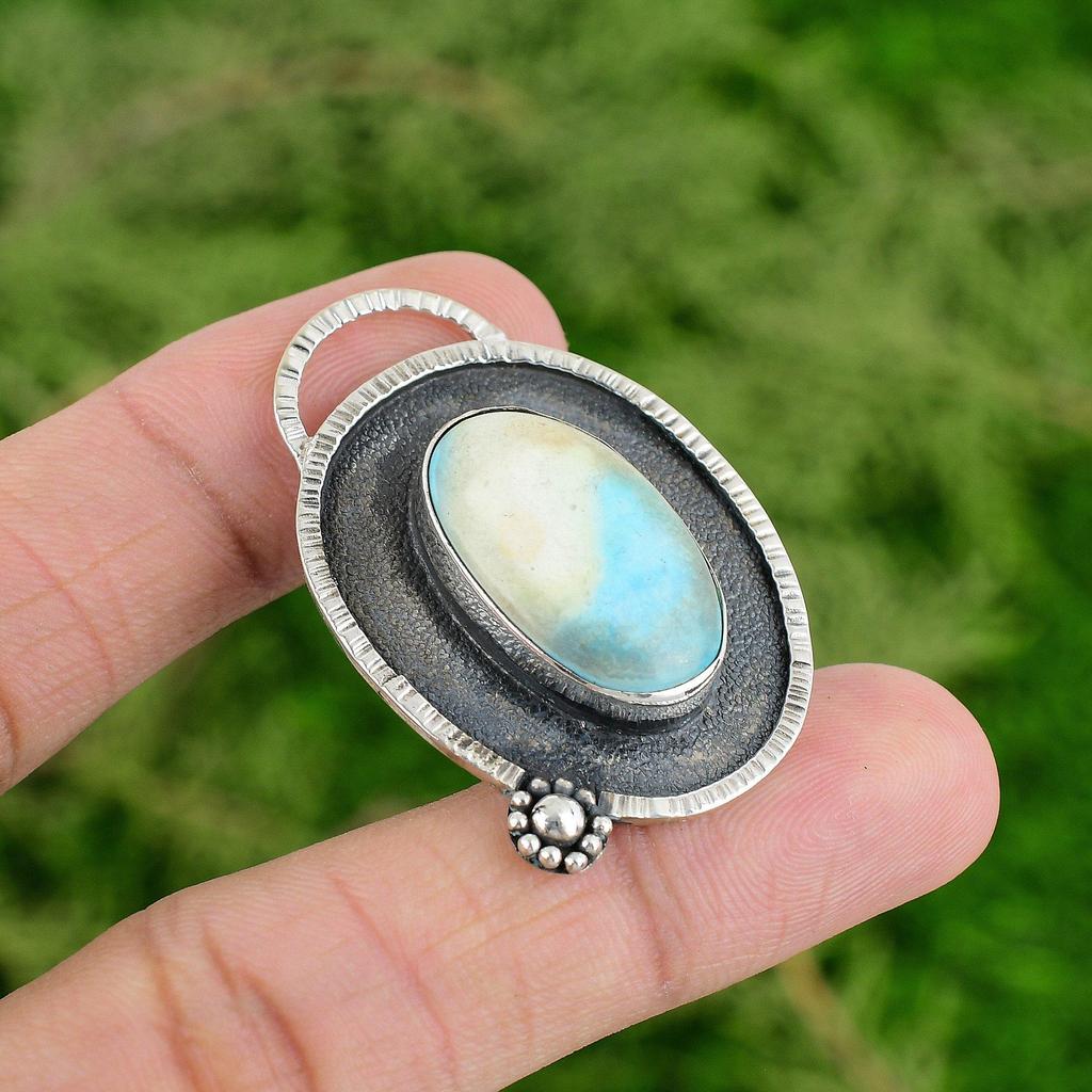 Daughters Day Deal 925 Sterling Silver Larimar Gemstone Wedding Pendant Jewelry