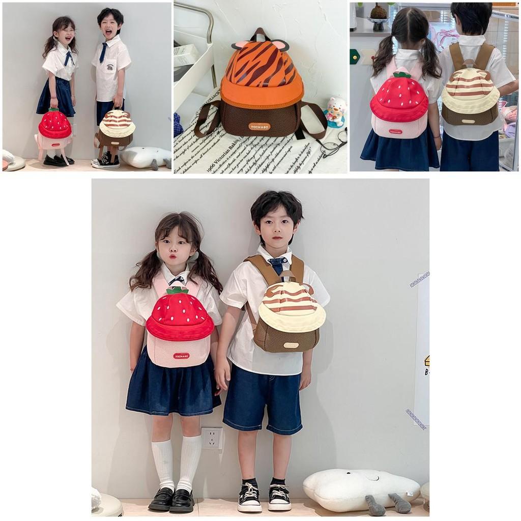 Children Cotton Cartoon Fruit Hat Backpack With Padded Shoulder Straps For Kindergarten Kids