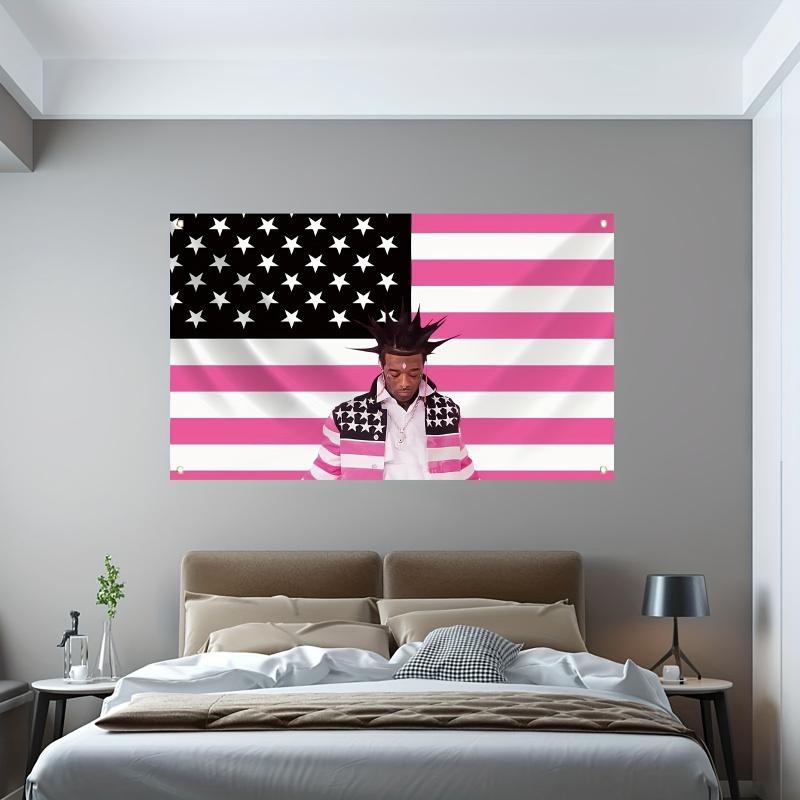 Pink American Flag Tapestry Hip Hop Singer Cool Background Fabric Atmosphere Decoration Room Decoration 100X70CM