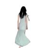 Mint Green One-Shoulder Mesh Patchwork Dress - Slim-Fit Summer Beachwear