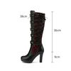 Vintage Punk Boots for Women In Autumn Winter New Style Thick Heel Super High Heel Versatile Round Head Belt Buckle High Boots