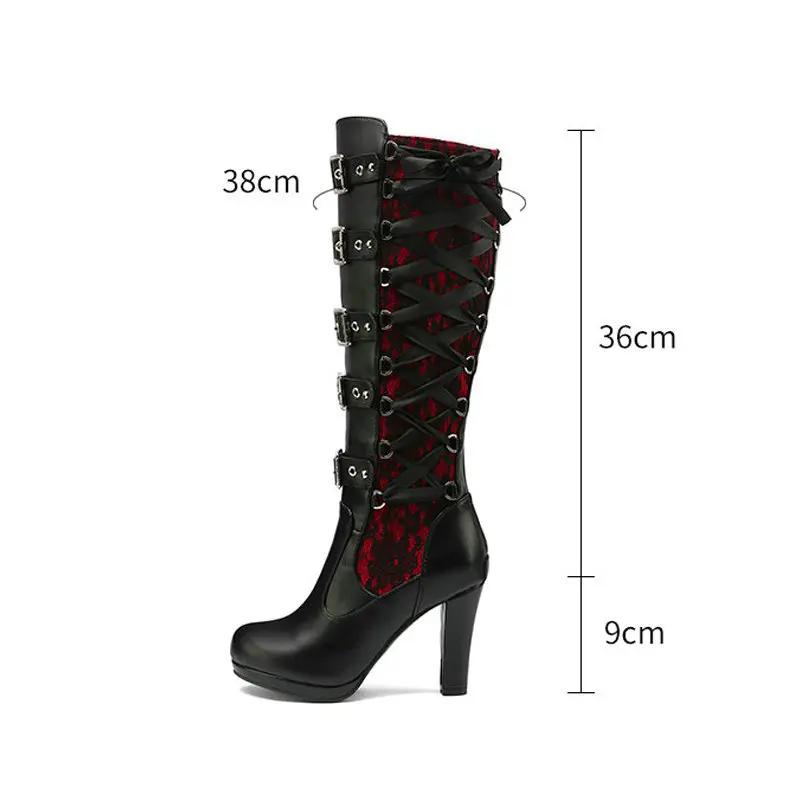 Vintage Punk Boots for Women In Autumn Winter New Style Thick Heel Super High Heel Versatile Round Head Belt Buckle High Boots