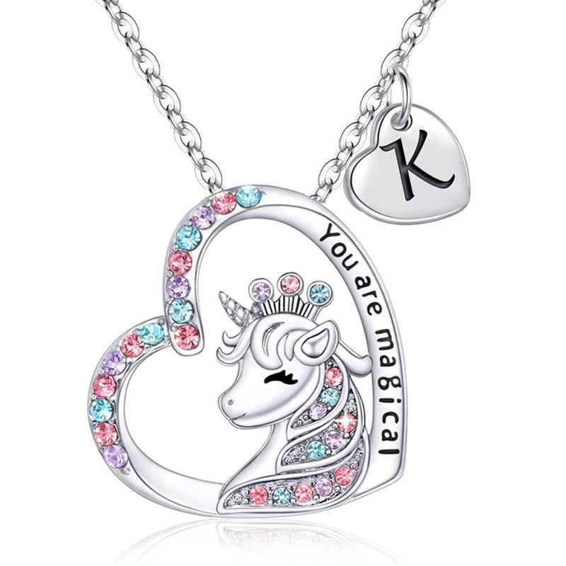 Initial Letter Unicorn Necklace You Are Magical Horse Pendant Necklaces For Girls Birthday Gifts