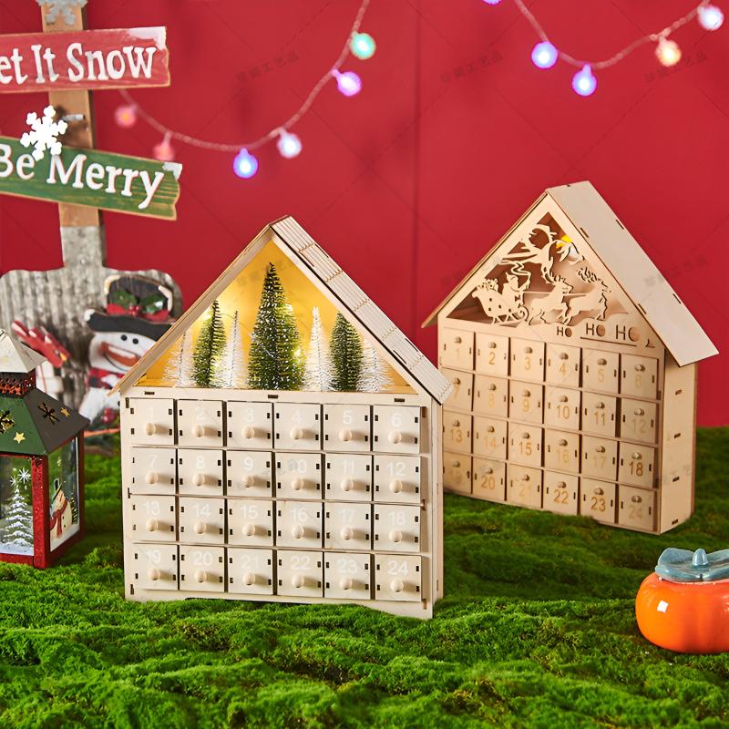 Reusable Wooden Advent Calendar with LED Lights 24 Days Countdown To Christmas Decor Detachable Hanging Wood Tabletop Ornament