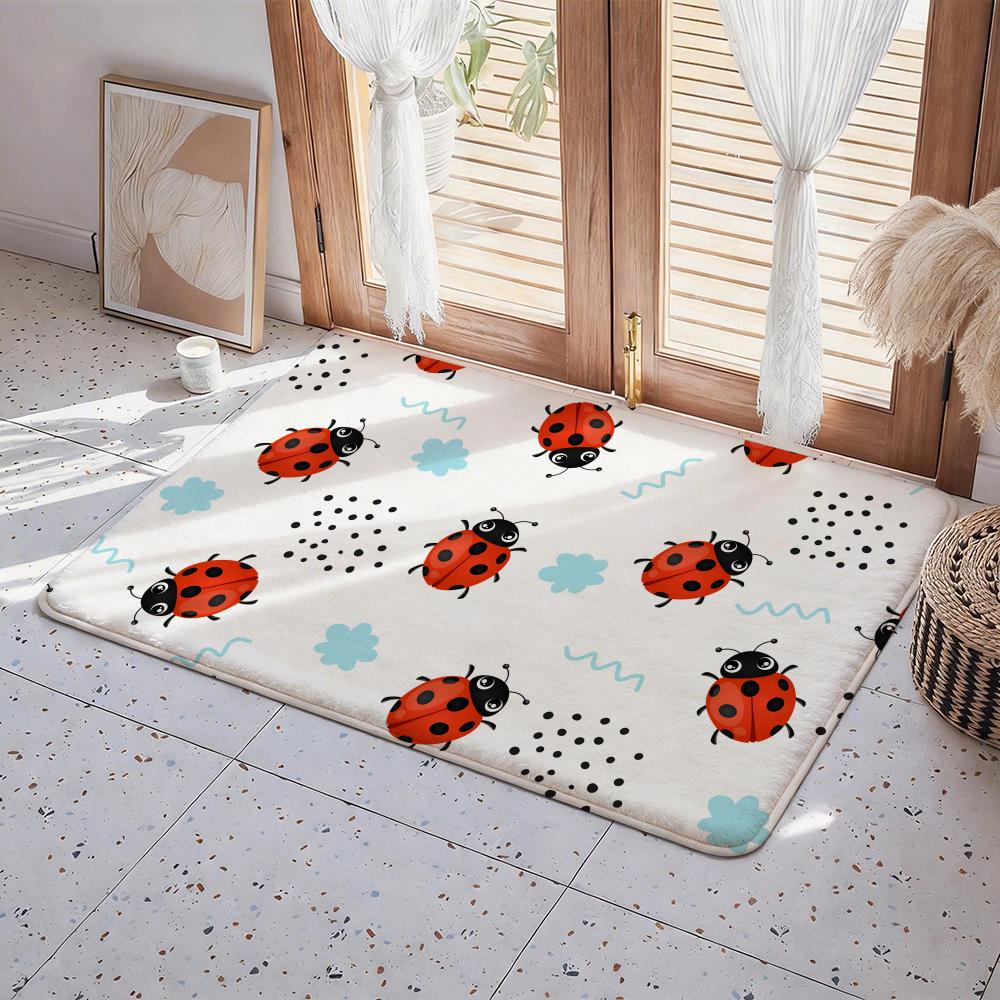 

Animal L Ladybug Floor Mat Eco Flannel Doormat Non Slip Odorless Indoor Floor Rug Soft Short Plush Home Mat 50x80cm