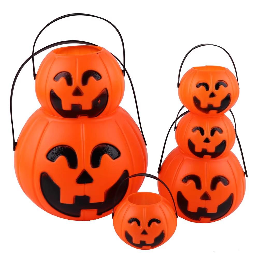 Halloween Shopping Mall Decor: Pumpkin Lantern & Bucket Candy Jar for Kids' Scenes