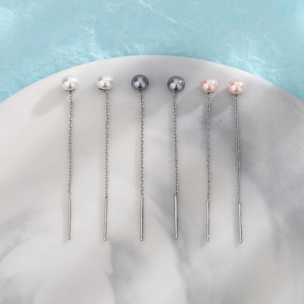 Dangle Earrings for Women Geometric Ball Long Tassel Chain Drop Silver Color Earring Minimalism Ear Line Kpop Jewelry
