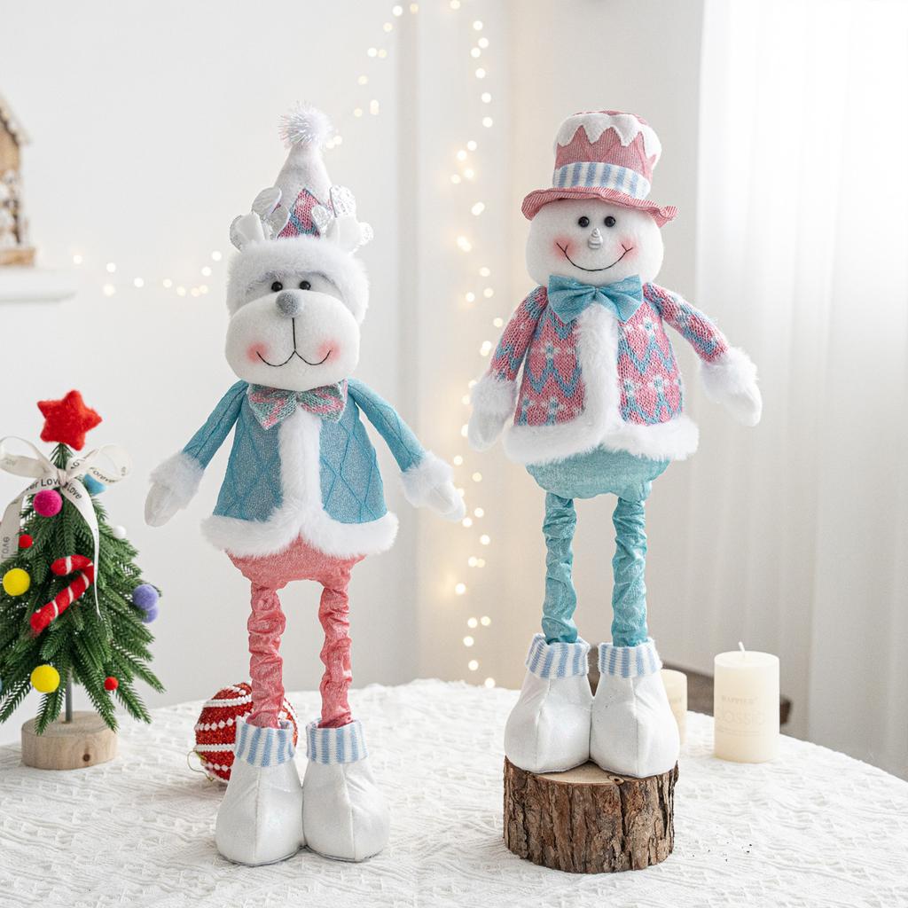 Retractable Santa Snowman Reindeer Plush Doll Set Blue Pink Christmas Decorations for Window Display Home Party
