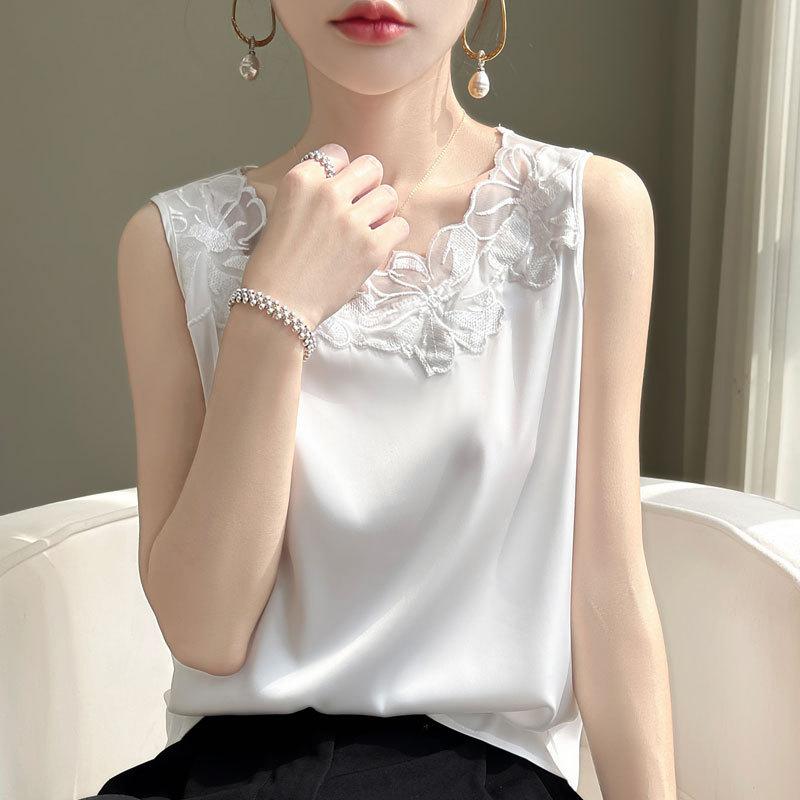 Suspender vest women's imitation silk outer wear suit design sense satin summer new bottom round neck inner top