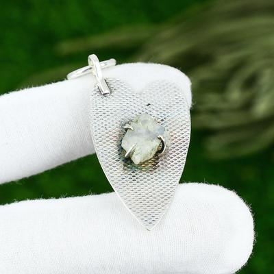 Natural Rainbow Moonstone Rough 925 Silver Crown Chakra Bezel Pendant Jewelry