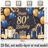 Party Backdrop 80Th Birthday Blue Elegant Flat Banners Golden Balloons Boxes Candles Photo Booth Decor Front Door Decor