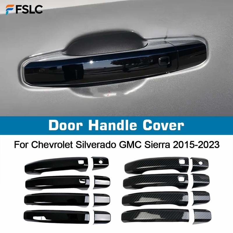 Door Handle Cover For Chevrolet Silverado GMC Sierra 2015- Glossy Black Carbon Fiber Chrome Car Trim Styling Accessories