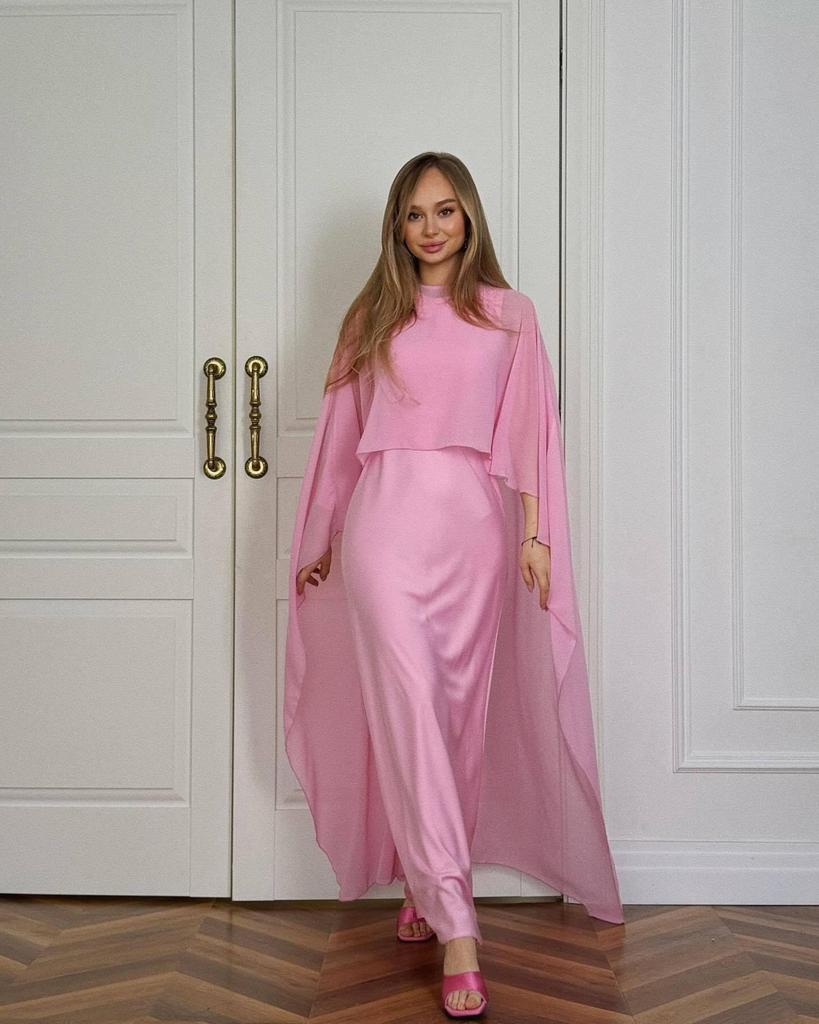 2025 Summer Women's Solid Color Evening Dress & Shawl Set