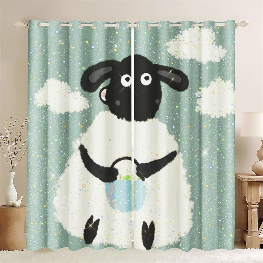 Cartoon Sheep Curtain Home Cute Printing Polyester Curtains Living Room Bedroom Heat Sun Protection Perfect For Sitting