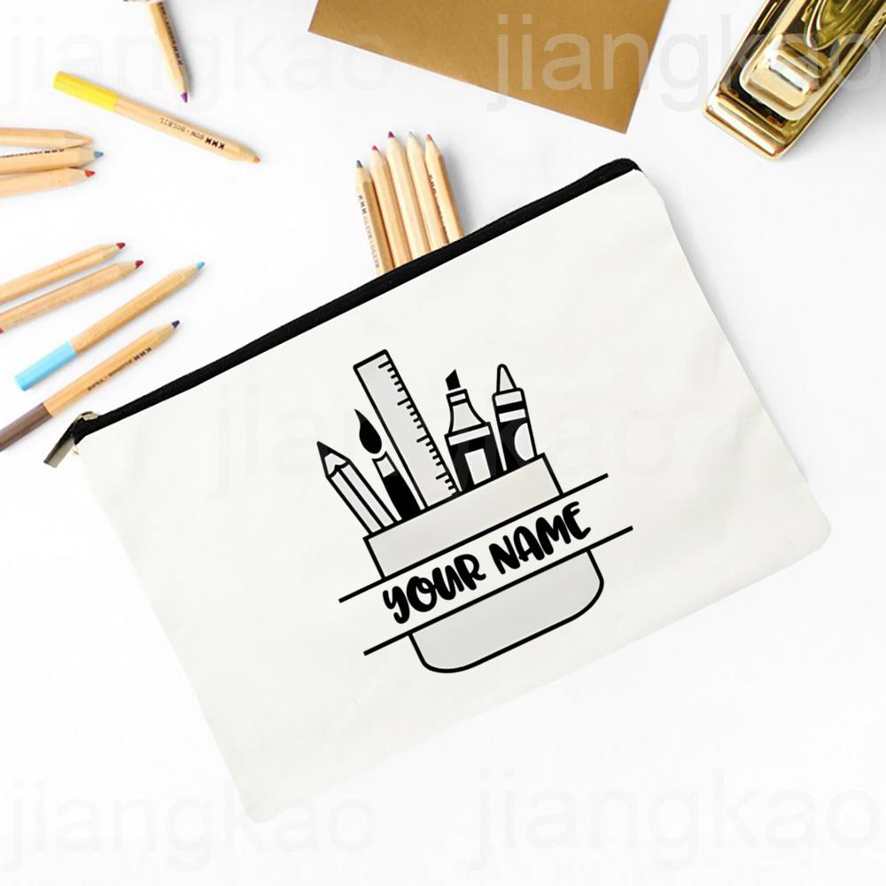 Personalized Makeup Bag Flower Print Teacher Life Travel NeceserToiletry Organizer School Pencil Bags Graduate Gift for Teachers