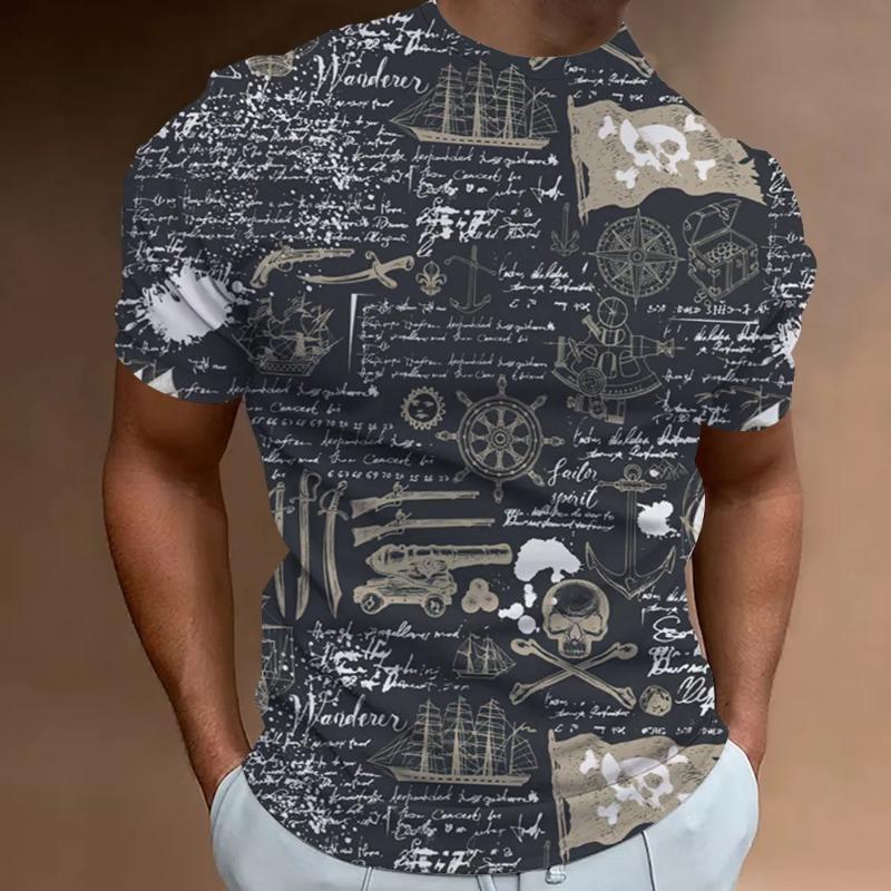 Nautical Pattern Fashion Men's T-shirt 3d Printing Classic Retro Short Sleeve Short Sleeve Loose Casual Super High Top