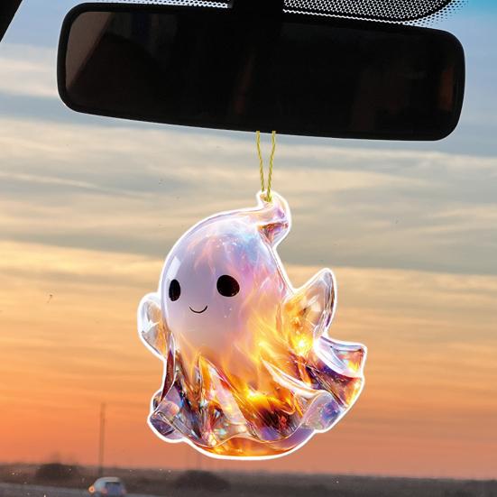 Funny Ghost Pendant 2D Acrylic Car Hanging Decor Ghost Design Backpack Charm Halloween Festive Party Decoration