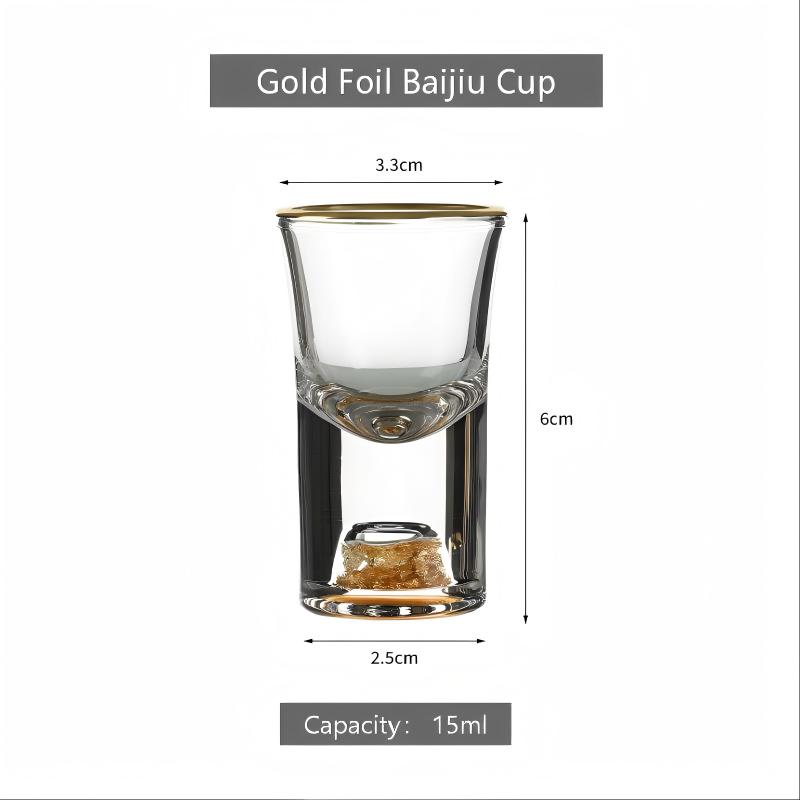 HeY LiLac 15ml Lead-free Crystal Glass Shot Glass - Thicked Base with Gold Foil Inlaid & Gold Foil Rim BaijIu Cup