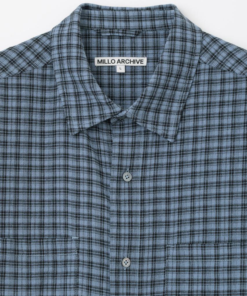MILLO ARCHIVE Narrow Wrinkle Check Roll-Up Half Shirt [Grunge Blue]