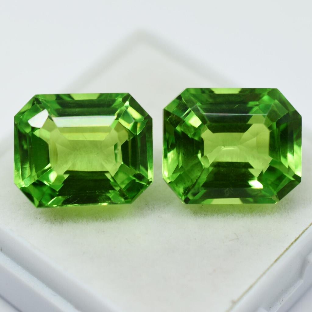 CERTIFIED 16.12 Ct Natural Peridot Emerald Cut Loose Gemstone PAIR For Jewelry