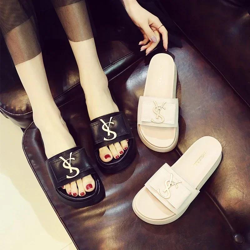 Fashion New Summer  Platform Women Slippers Design Slides Fashion Letters Open Toes Ladies Shoes Casual Slipper Indoor Non-slip Slippers