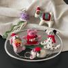Mushroom Umbrella Wool Felt Animal Pendant Mountain Climbing Bear Fairy Tale Style Keychain  Couple