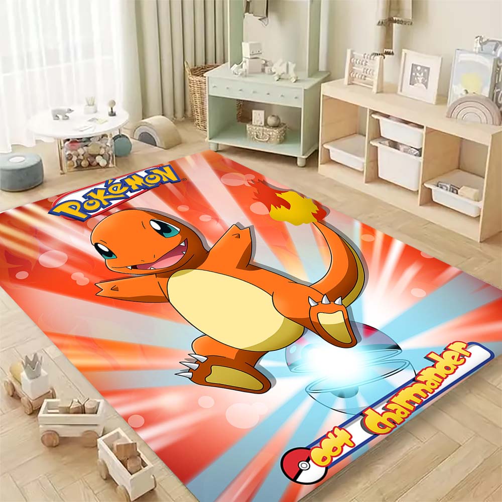 Pokémon print rug, cute Pikachu, Jigglypuff and Charmander cartoon decorative rug, home décor