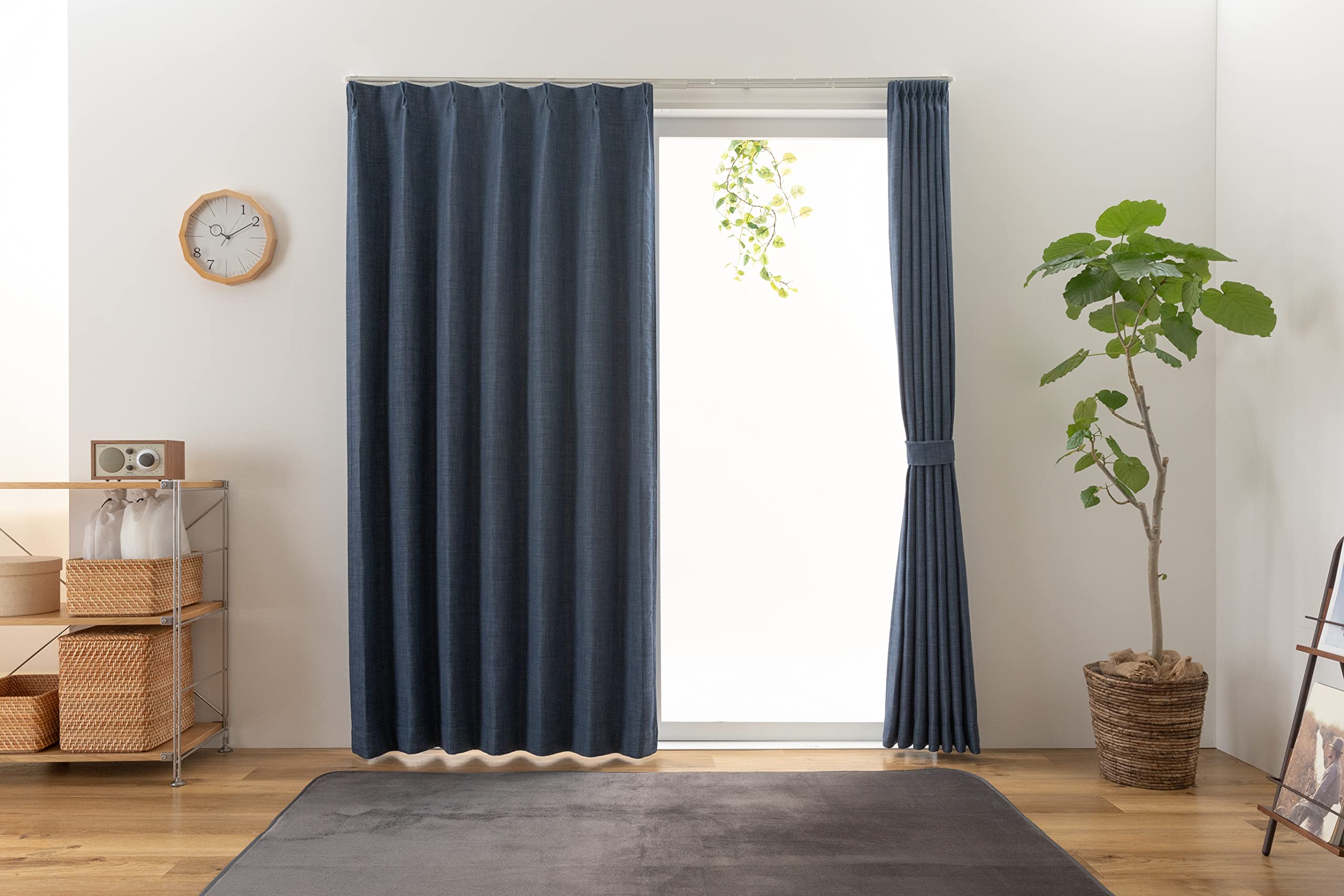 

Univer Drape 100cm Wide x 135cm Set of Grade 1 Light Shape Navy and Jade Curtains, Long, 2, Blocking, Memory, Washable,