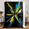 Abstract Black Canvas with Yellow & Blue Burst Flannel Blanket for Bedroom, Living Room, Sofa, and Nap Sofas