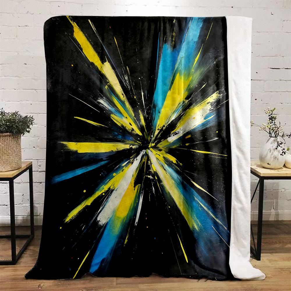 Abstract Black Canvas with Yellow & Blue Burst Flannel Blanket for Bedroom, Living Room, Sofa, and Nap Sofas