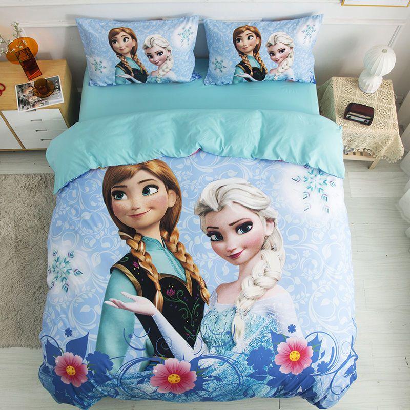 Frozen Prinses Elsa en Anna Anime Dekbedovertrek Set Comforte Beddengoed Sets met Print Cartoon Tweepersoons Kerstcadeaus 3-delig