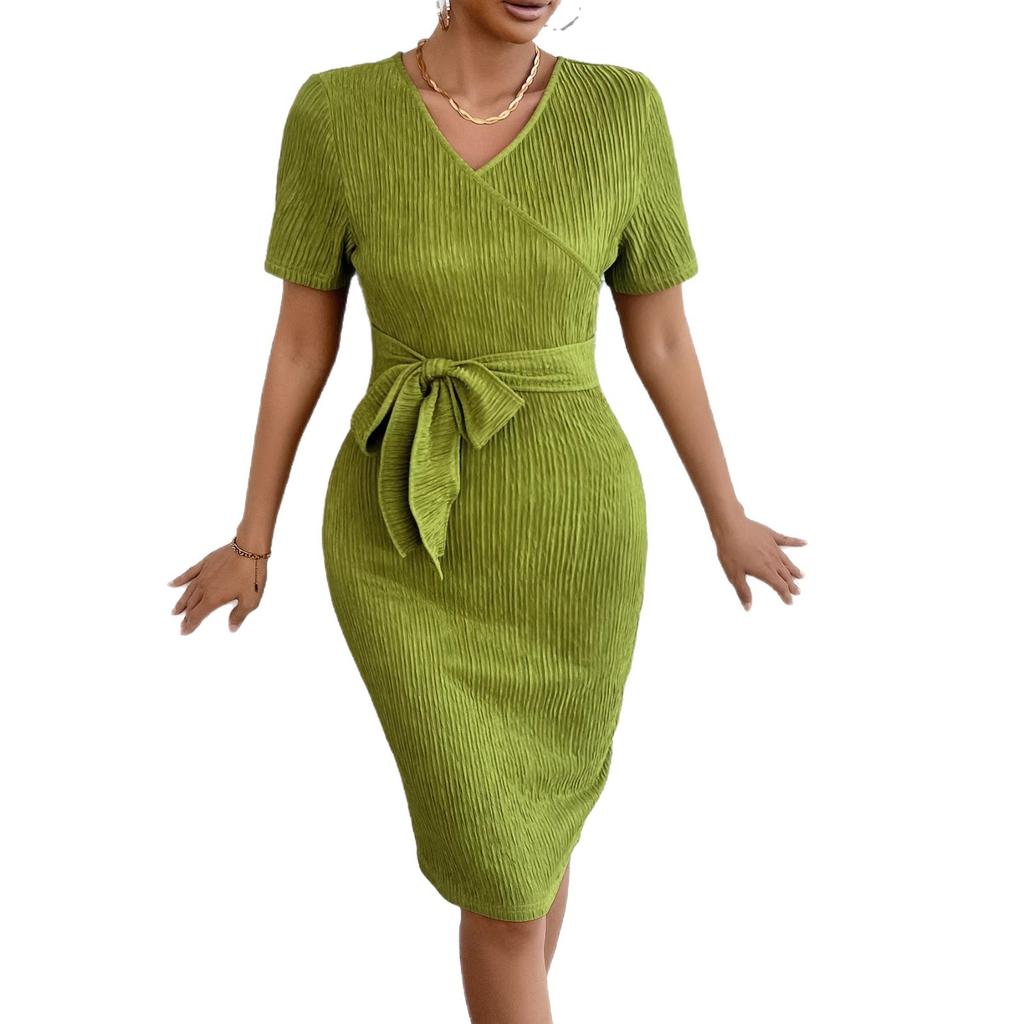Hot Sales In Europe and America, Spring and Summer Sexy Lace-up V-neck Hip-wrapped Long-sleeved Women's Dress