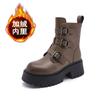 Leather Martin Boots Women's 2025 New Winter Fleece Warm Thick-soled Medium Boots Black Retro Versatile Short Boots